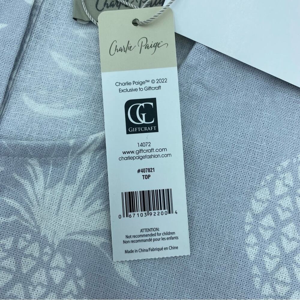 Charlie Paige Top‎ Woman's Medium Gray Pineapple Linen Tank Coastal Summer - Picture 4 of 7